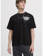 Jack  Jones Tricou lejer de bumbac cu imprimeu grafic si text - Albastru pastel/Negru/Alb optic