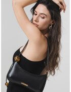 JACQUEMUS Geanta din piele cu bareta de umar si aplicatie cu logo metalic Bisou - Negru