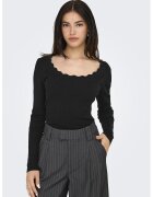 JdY Bluza slim fit cu decolteu cu fronseuri - Negru