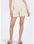 JdY Pantaloni scurti de bumbac cu model floral - Verde feriga/Crem