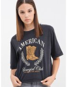 JdY Tricou crop cu imprimeu - Negru stins/Caramel/Alb murdar