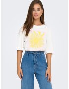 JdY Tricou lejer cu imprimeu grafic - Alb/Galben
