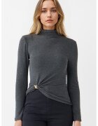 JIMMY KEY Bluza cambrata cu detaliu metalic si guler inalt - Gri antracit