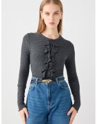 JIMMY KEY Bluza cu nasturi si volane - Gri inchis melange