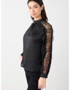 JIMMY KEY Bluza satinata cu detalii de dantela - Negru