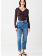 JIMMY KEY Bluza slim fit cu drapaj frontal - Maro inchis