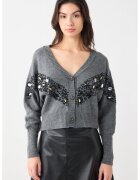 JIMMY KEY Cardigan cu margele si strasuri - Negru/Gri melange