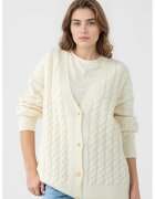 JIMMY KEY Cardigan supradimensionat cu model torsade si perle sintetice - Alb fildes
