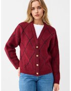 JIMMY KEY Cardigan tricotat cu nasturi - Visiniu/Negru