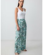 JIMMY KEY Pantaloni cu talie inalta si model grafic - Alb/Turcoaz