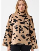 JIMMY KEY Pulover cu maneci cazute si animal print - Negru/Maro deschis
