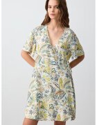 JIMMY KEY Rochie din amestec de in cu decolteu in V - model drapat si floral - Alb/Verde deschis