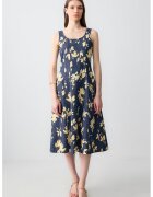 JIMMY KEY Rochie midi evazata fara maneci cu model floral - Galben/Bleumarin