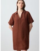 JIMMY KEY Rochie scurta dreapta de in - Maro cognac