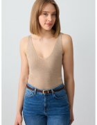 JIMMY KEY Top slim fit cu decolteu in V - Bej