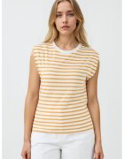 JIMMY KEY Tricou cu decolteu la baza gatului si dungi - Portocaliu/Alb murdar