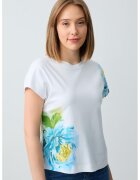 JIMMY KEY Tricou cu decolteu la baza gatului si imprimeu floral - Alb/Albastru glaciar