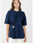 JIMMY KEY Tricou cu fronseu si detaliu metalic - Albastru ultramarin