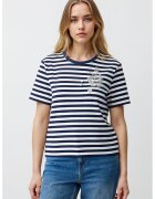 JIMMY KEY Tricou in dungi cu aplicatii de paiete - Alb/Albastru ultramarin/Argintiu