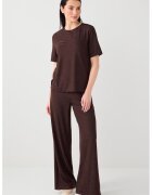 JIMMY KEY Tricou regular fit cu decolteu la baza gatului - Maro inchis