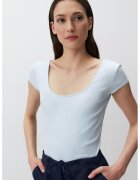 JIMMY KEY Tricou slim fit cu decolteu amplu - Albastru glaciar