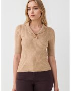 JIMMY KEY Tricou slim-fit cu revere decupate si striatii - Bej inchis