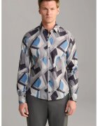 Joop! Cămașă cu mânecă lungă și imprimeu geometric - Albastru