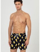Just Like You Pantaloni scurti de baie cu buzunare si model - Alb/Negru/Galben sofran