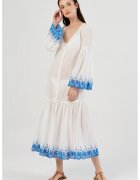 Just Like You Rochie cu broderie si decolteu in V - Alb/Albastru royal