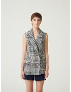 Just Like You Vesta cu model houndstooth si doua randuri de nasturi - Alb fildes/Bleumarin