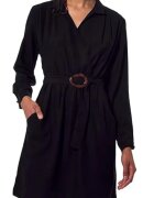 Kaporal Rochie neagra - cu volane si curea - din poliester - pentru femei -