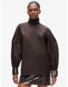 Karl Lagerfeld Bluza cu guler inalt si mansete cu catarame - Maro inchis