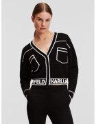 Karl Lagerfeld Cardigan crop din amestec de lana - Alb/Negru