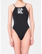 Karl Lagerfeld Costum de baie intreg cu imprimeu logo - Alb/Negru