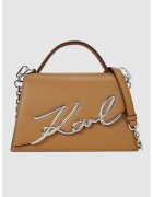 Karl Lagerfeld Geanta din piele cu maner Signature - Caramel/Argintiu