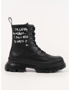 Karl Lagerfeld Ghete din piele cu imprimeu text - Negru
