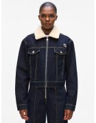 Karl Lagerfeld Jacheta din denim cu guler din material teddy - Albastru ultramarin