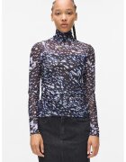 Karl Lagerfeld Jeans Bluza semitransparenta cu guler inalt si model - Alb murdar/Albastru