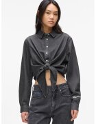 Karl Lagerfeld Jeans Camasa crop cu prindere frontala - Gri inchis