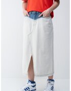Karl Lagerfeld Jeans Fusta midi de denim cu slit frontal - Albastru/Crem