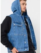 Karl Lagerfeld Jeans Jacheta de denim cu gluga 2in1 - Negru/Albastru