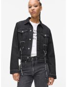 Karl Lagerfeld Jeans Jacheta de denim din bumbac organic cu detaliu funda - Gri inchis