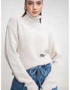 Karl Lagerfeld Jeans Pulover din amestec de lana cu guler inalt - Alb fildes
