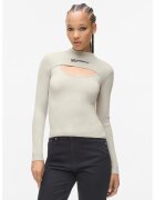 Karl Lagerfeld Jeans Pulover slim fit cu decupaj - Alb fildes