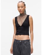 Karl Lagerfeld Jeans Top crop cu segment din plasa - Negru