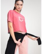 Karl Lagerfeld Jeans Tricou crop din amestec de bumbac organic cu imprimeu logo - Roz