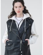 Karl Lagerfeld Jeans Vesta de piele ecologica cu buzunare laterale - Alb fildes/Negru