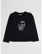 KARL LAGERFELD KIDS Bluza din bumbac si modal cu imprimeu logo - Negru/Transparent