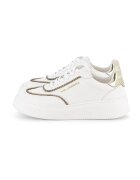 KARL LAGERFELD KIDS Pantofi sport din piele cu aplicatii cu strasuri - Alb/Auriu