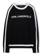 KARL LAGERFELD KIDS Pulover cu decolteu la baza gatului si model logo - Negru/Alb murdar